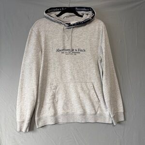 Abercrombie & Fitch Mens Pullover Hoodie Size M Grey Logo Spell Out Comfy Lounge